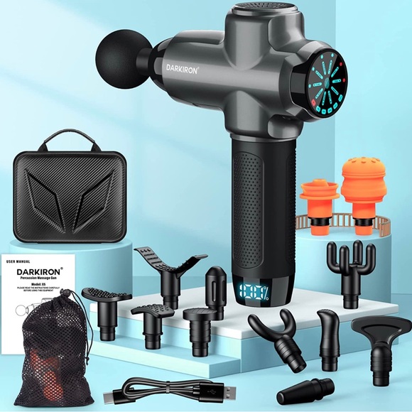 New - Darkiron Gray Deep Tissue Percussion Massage Gun with 15 Massage Heads - Picture 11 of 12